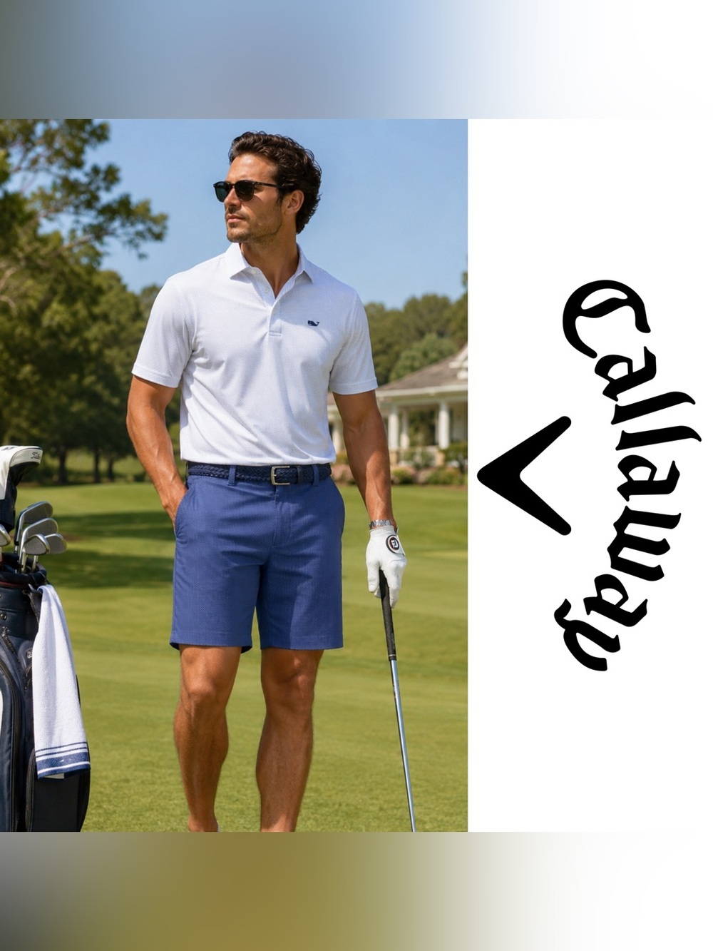 Callaway | Men’s Golf Performance Shorts | Size 36 | Navy Blue Diamond Pattern